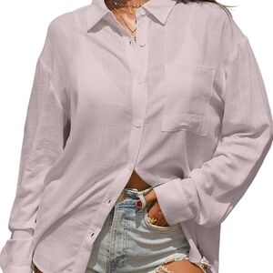 Cotton Linen Button Down Shirt Size Large | Lightweight Beachy Oversized Blouse